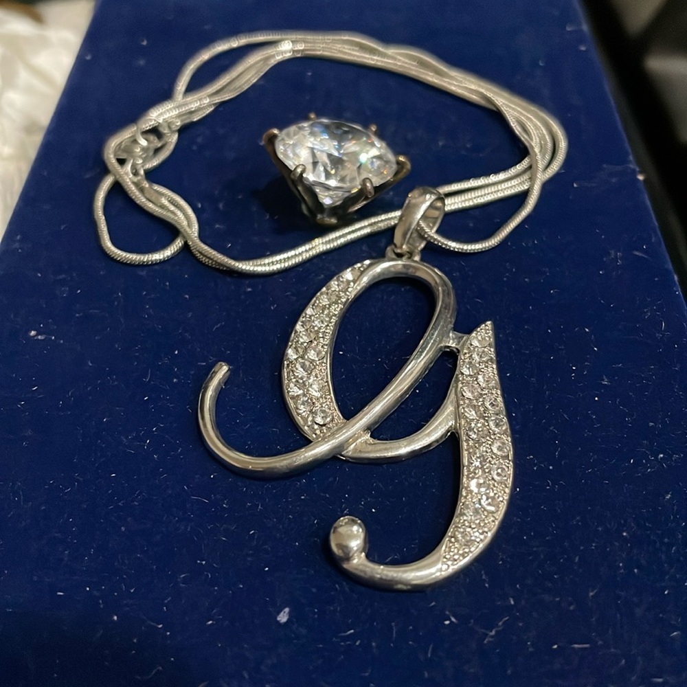 Sterling Silver initial Script Dominique G Snake Chain necklace Lobster Closure